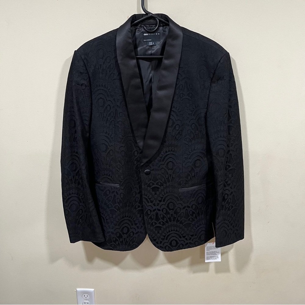 ASOS Blazer Men’s 42 Regular Black paisley 1 Button Sports Coat Jacket Party
